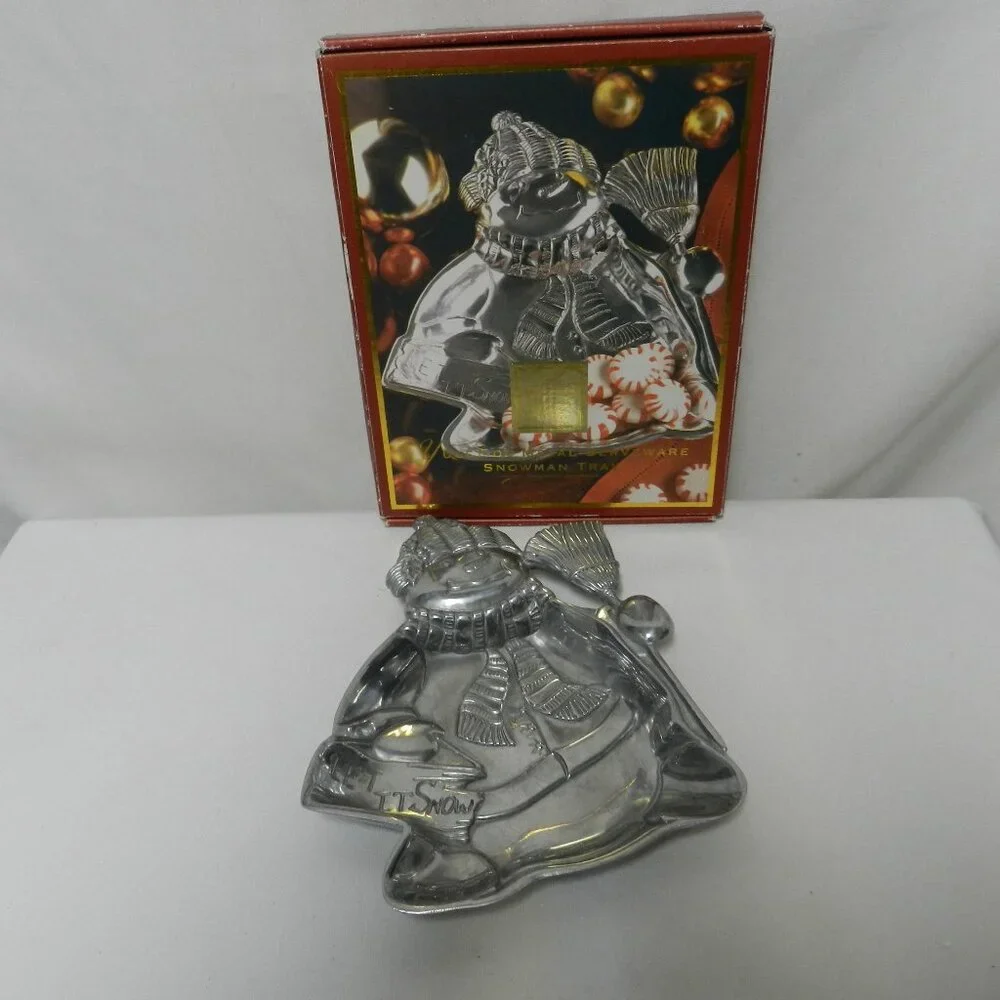 Lenox Yuletide Metal Serveware Snowman Tray Christmas Holidays Candy Dish w/ Box